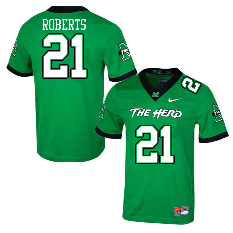 Men #21 Antwan Roberts Marshall Thundering Herd College Football Jerseys Stitched Sale-Green - Click Image to Close
